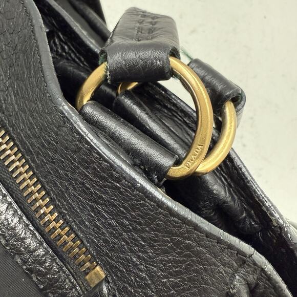 Vintage PRADA Black Tessuto Nylon Vitello Leather Trim Shoulder Tote Bag Y2K - Picture 7 of 16
